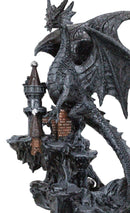 Gargantuan Stone Dragon Guarding Medieval Castle On Mountain Steppes Figurine
