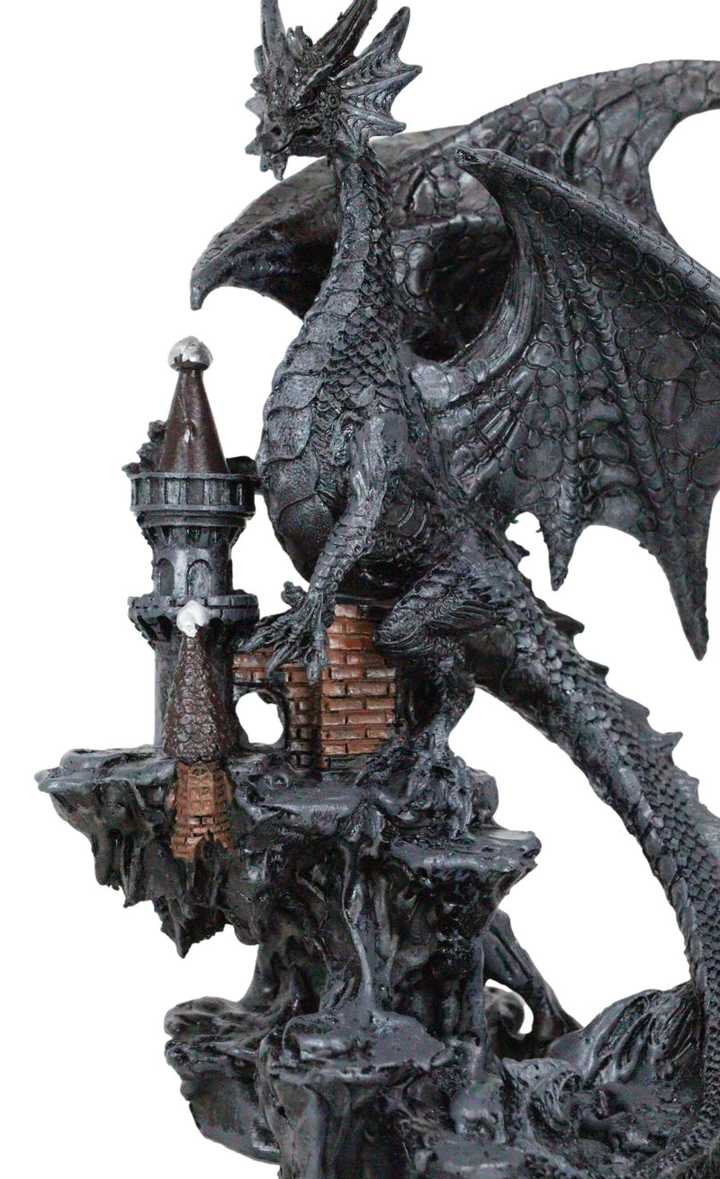 Gargantuan Stone Dragon Guarding Medieval Castle On Mountain Steppes Figurine