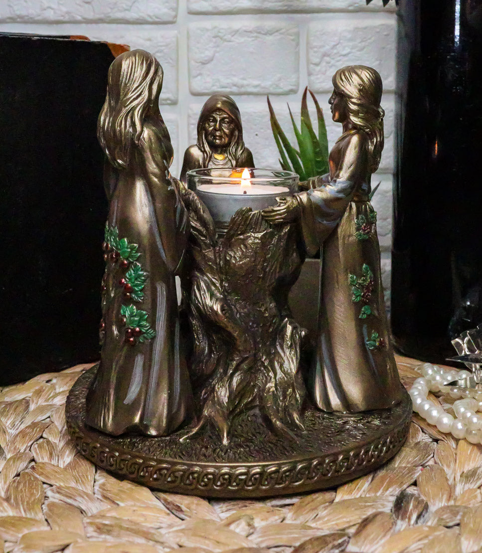 Ebros Occultic Wiccan Triple Goddess Maiden Mother Crone Votive Candle Holder Figurine