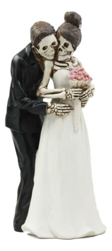 Day Of The Dead Skeleton Bride And Groom Posing For Photo Cake Topper Figurine