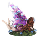 Ebros Enchanted Garden Meadows Blue Peony Fairy With Purple Wings Sunbathing Figurine