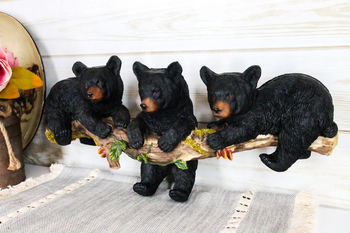 Rustic Western Forest Black Bear Cubs Frolic Dangling On Tree Branch Wall Decor