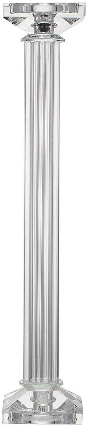 Ebros Contemporary Crystal Glass Pillar Column Candle Holder Candlestick Candleholder Decor Figurine for Mantelpiece Countertop Table Master Bedroom Living Room Accent (18" High)