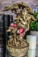 Vastu Hindu God Ganesha Ganapati Playing Flute On Tree Of Life By Mouse Figurine