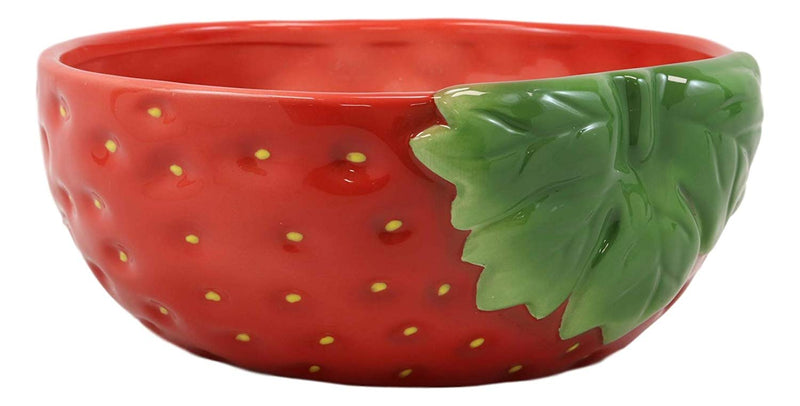Ebros 9.75"Wide Home Decor Accent Red Delicious Strawberry Fruit Or Salad Ceramic Serving Bowl For Fruits Salads Vegetables Baked Goods Tabletop Decorative Bowls