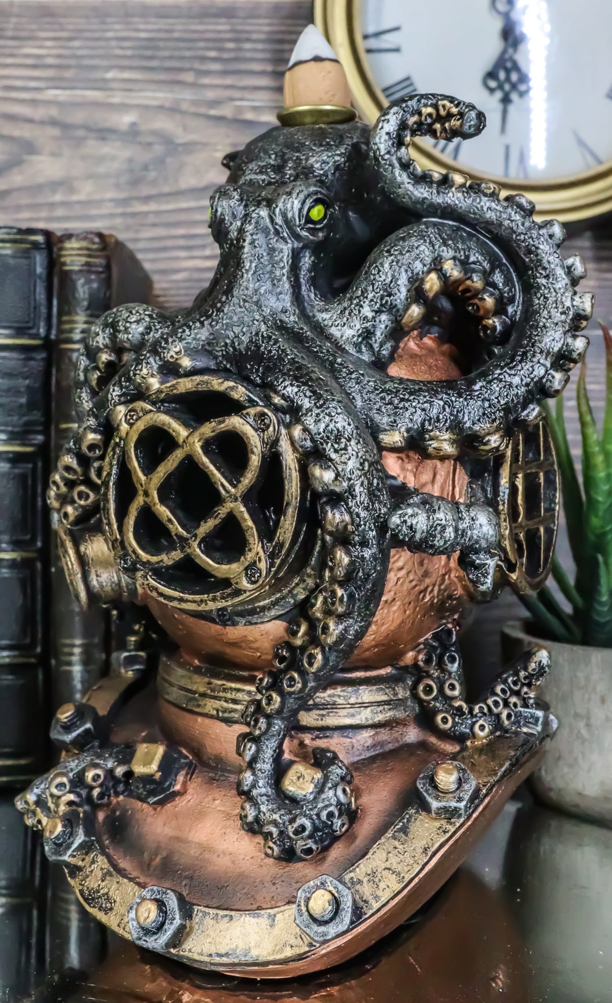 Ocean Marine Octopus Kraken On Steampunk Divers Helmet Incense Cone Burner - Ebros Gift