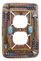 Faux Wood Tribal Indian Turquoise 4 Arrows Double Receptacle Outlets Plates Set