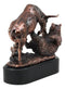 Wall Street Stock Market Charging Bull Trouncing Bear Statue With Pedestal Base