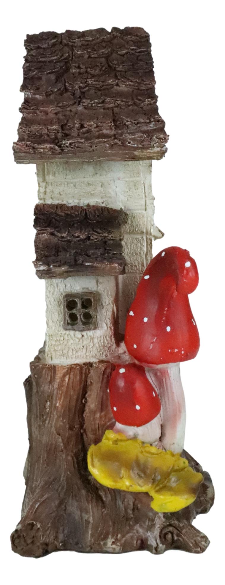 Fairy Garden LED Light Up Cottage Tree House With Toadstool Mushrooms Figurine