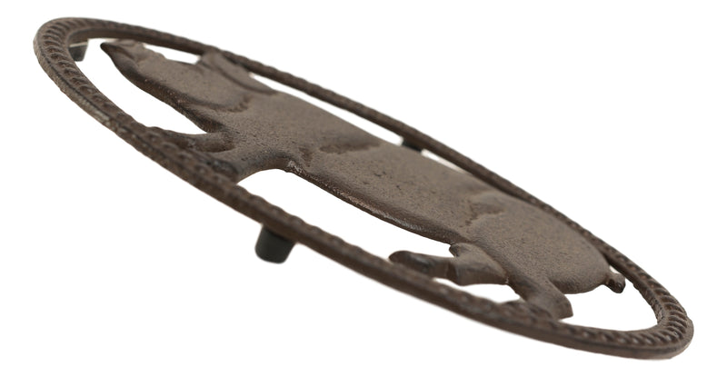 Cast Iron Rustic Swine Bacon Pig Cutout With Raised Studs Border Metal Trivet