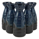 Glazed Ceramic Blue And Black Japanese Wine Sake Tokkuri Flask Pack of 6 Flasks