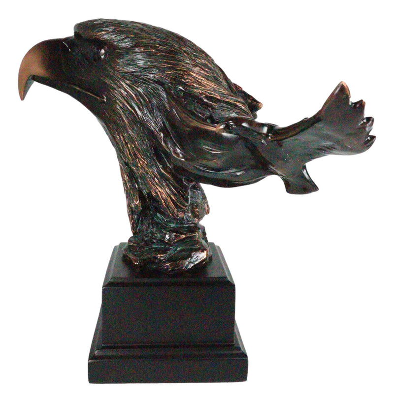 Majestic American Bald Eagle Head Bust With Soaring Eagle 3D Sculpture With Base