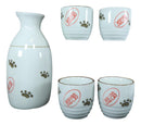 Ebros Japanese Maneki Neko Lucky Charm Cat Ceramic White Sake Set Flask With Four Cups