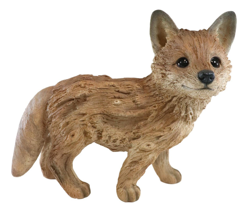 Ebros Realistic Faux Driftwood Finish Snooping Baby Fox Cub Resin Statue 10.5" L