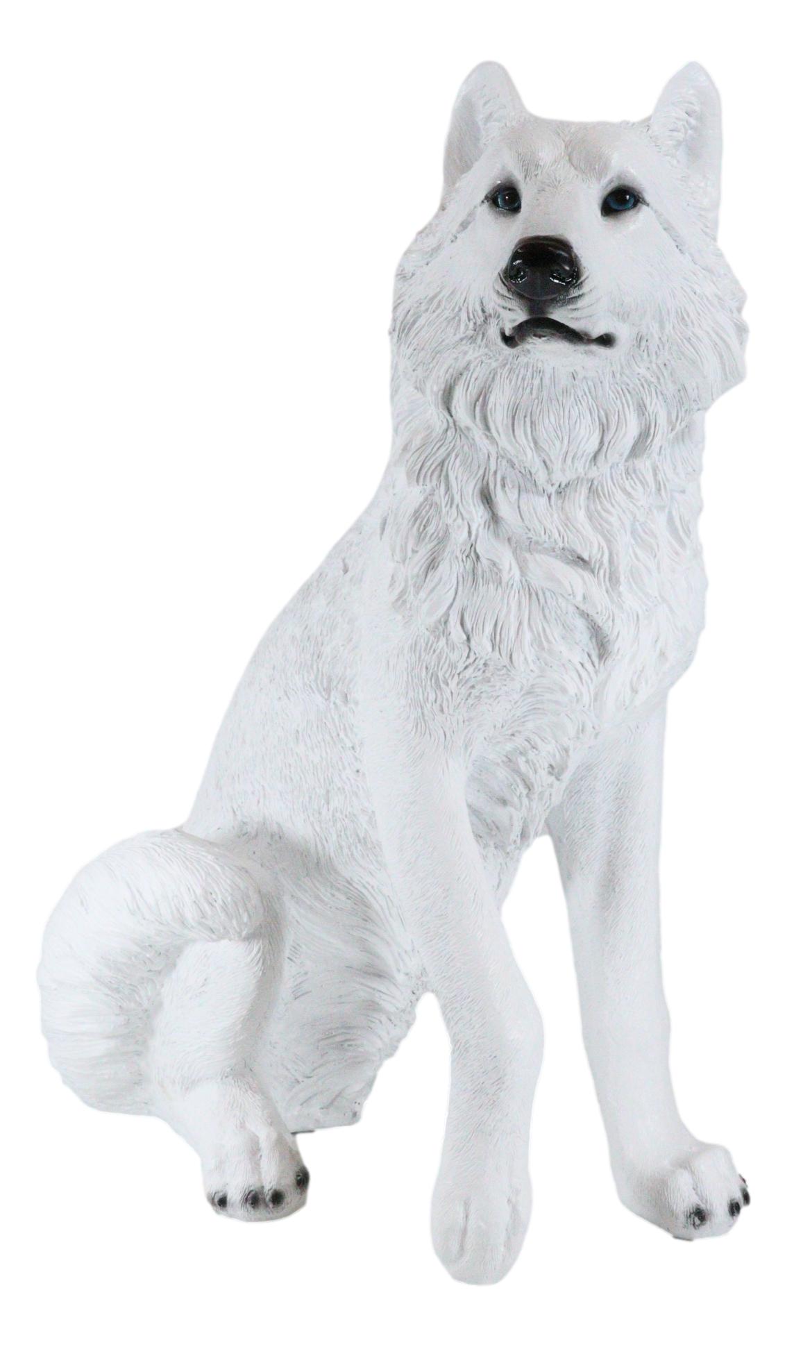 Ebros Large Artemis Wildlife Sitting Alpha Albino Ghost White Wolf Statue 20.5"H - Ebros Gift