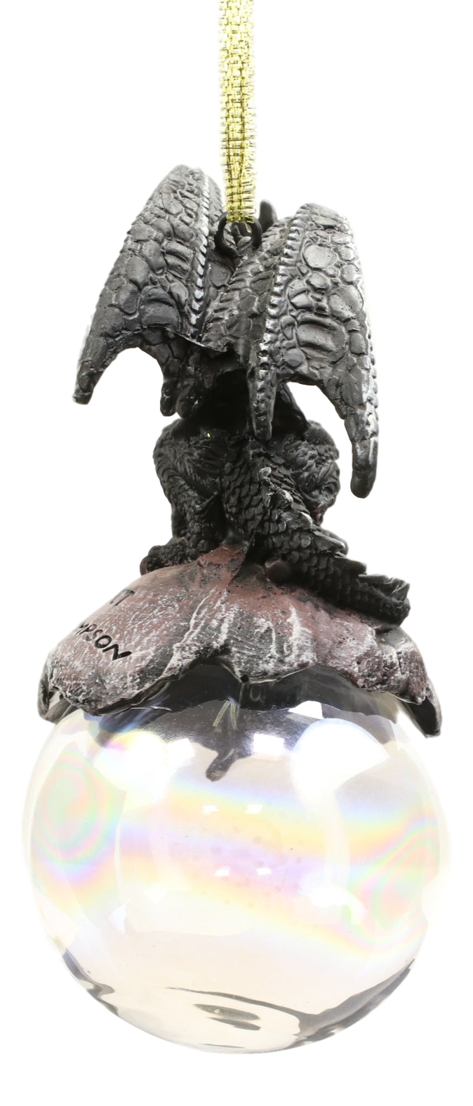 Ruth Thompson Check Mate Black Dragon On Pearl Glass Ball Ornament Figurine 5"H