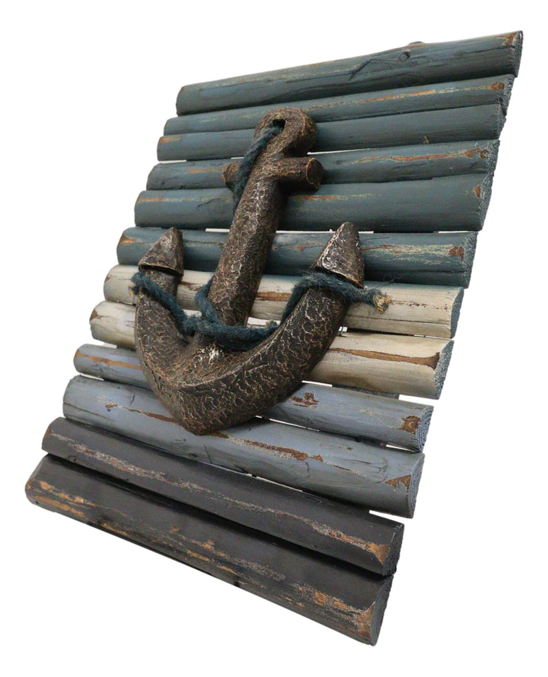 Rustic Beach Nautical Marine Ship Anchor With Ropes Wood Panel Wall Decor Plaque