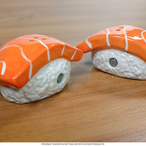 Ebros Japanese Salmon Sushi Ceramic Magentic Salt Pepper Shakers Set