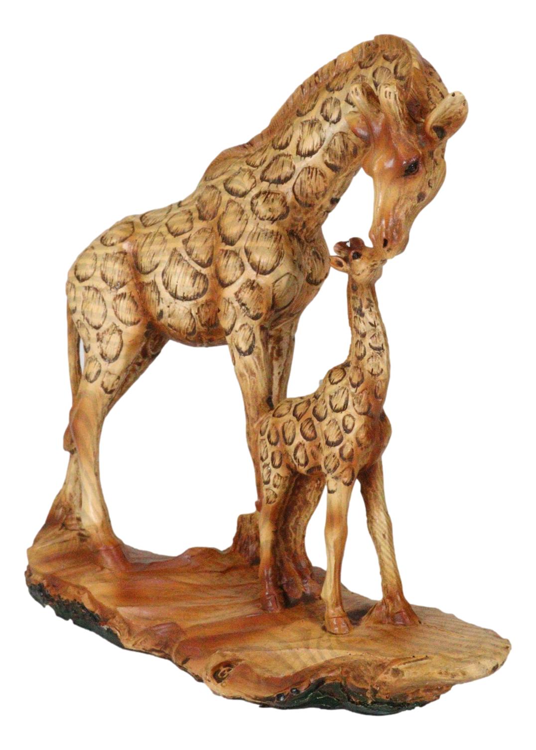 Safari Giraffe Family Statue 6.75"H Faux Wood Resin Giraffe Mother And Calf - Ebros Gift