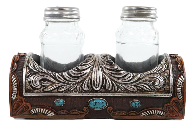 Pack of 2 Western Turquoise Gems Horse Saddle Salt and Pepper Shakers Holders