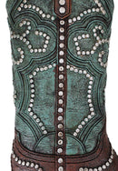 Ebros Rustic Western Teal Faux Tooled Leather W/ Nailheads Cowgirl Boot Decor