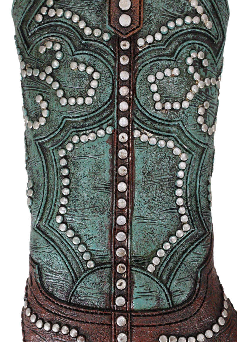 Ebros Rustic Western Teal Faux Tooled Leather W/ Nailheads Cowgirl Boot Decor