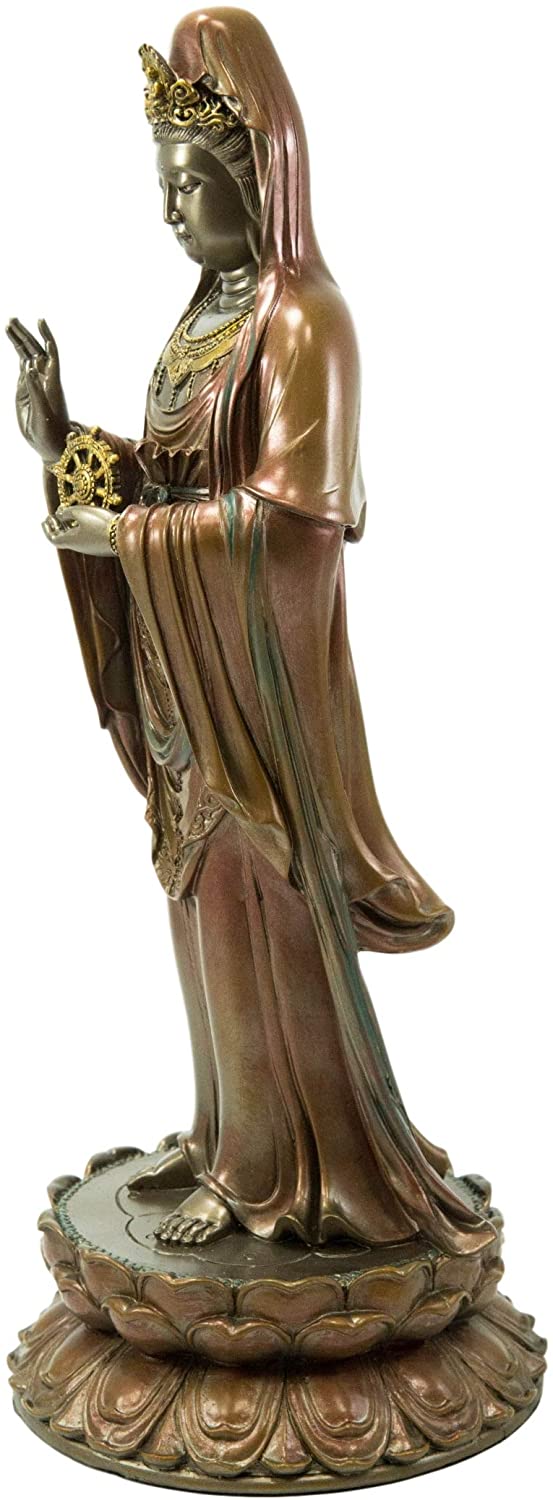 Ebros Foshan Nanhai Kuan Yin Standing On Lotus Bodhisattva Goddess Statue 15" H - Ebros Gift