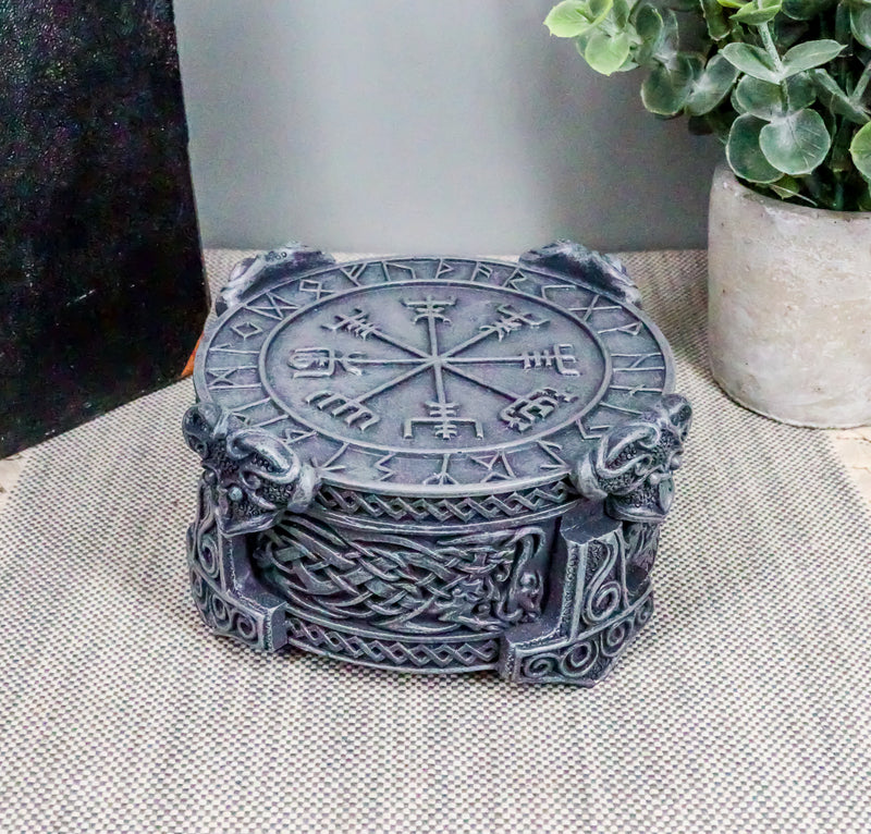 Ebros Thor Mjolnir Hammer Talisman Compass Jewelry Trinket Box Figurine 5"L