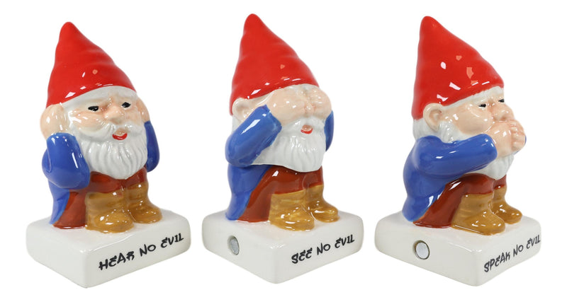 Ebros Gnomes In See Hear Speak No Evil Salt Pepper Shakers & Toothpick Holder