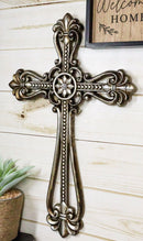 Western Rustic Silver Tuscany Scrollwork Fleur De Lis Decorative Wall Cross