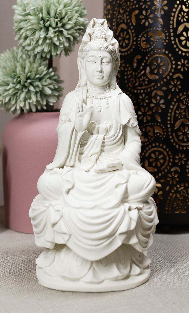 Ebros Buddhism Eastern Enlightenment Water and Moon Goddess Kuan Yin Meditating On Lotus Throne Statue Buddha Themed Religious Decorative Altar Figurine 7" Tall Sculpture Decor Feng Shui Zen Buddhist