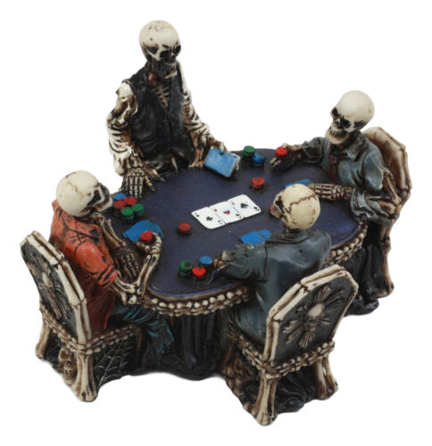Ebros Skeleton Gamblers For Life Statue 6.25"Long Three Poker Players With A Dealer On A Gambling Den Table Decorative Sculpture