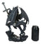 Faux Stone Silver Armored Dragon Holding Excalibur Dagger Blade Sword Statue
