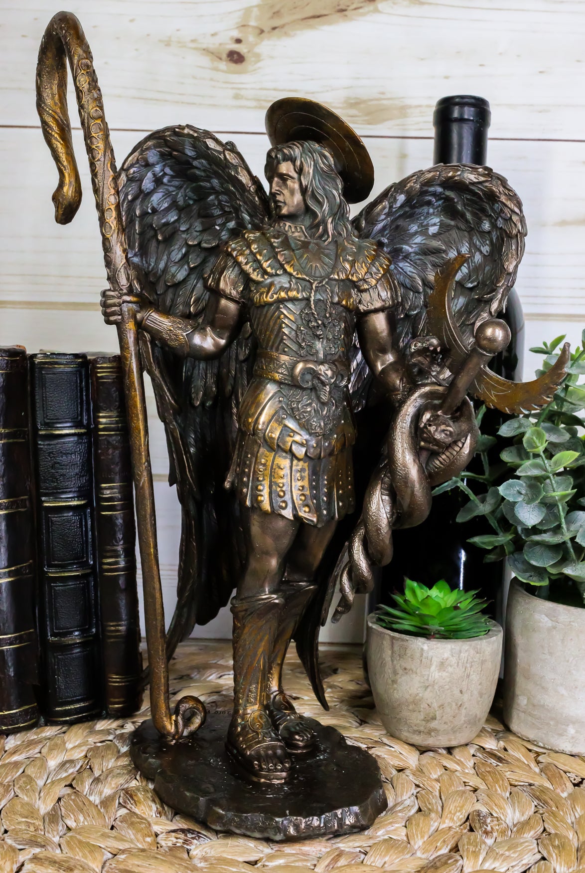 Ebros Saint Raphael The Archangel Holding Healing Staff Statue 13"H Catholic Saint Decorative Figurine - Ebros Gift