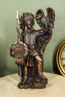 Ebros Native American Tribal Chief Warrior W/ Spear Shield & Eagle Statue 8.5" H