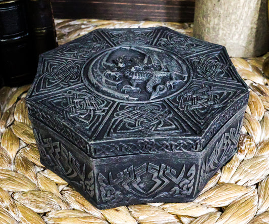 Celtic Knotwork Symbols Giant Winged Dragon Decorative Octagon Jewelry Box