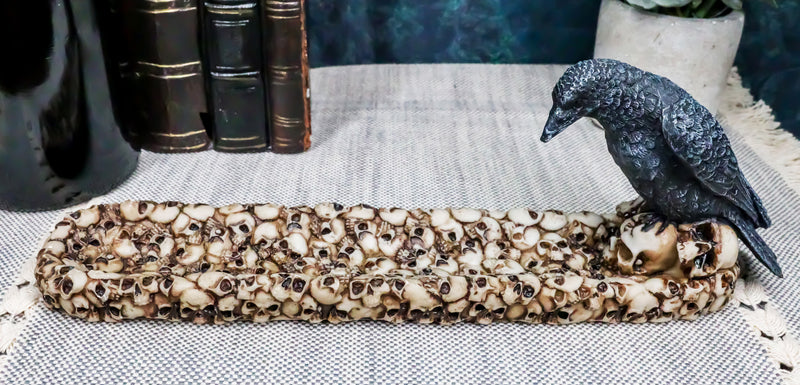 Macabre Raven Crow Perching On Heap Of Skull Incense Burner or Holder