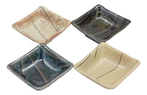 Traditional Design Japanese Tenmoku Soy Sauce Dipping Bowl or Dish Set of 4