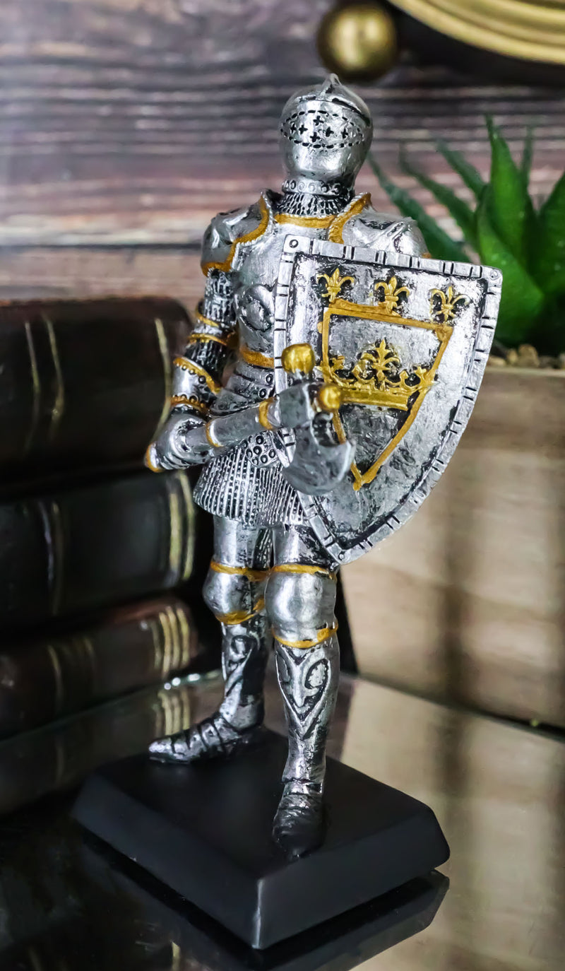 Medieval Knight With Hand Axe and Heraldry Coat of Arms Shield Mini Figurine