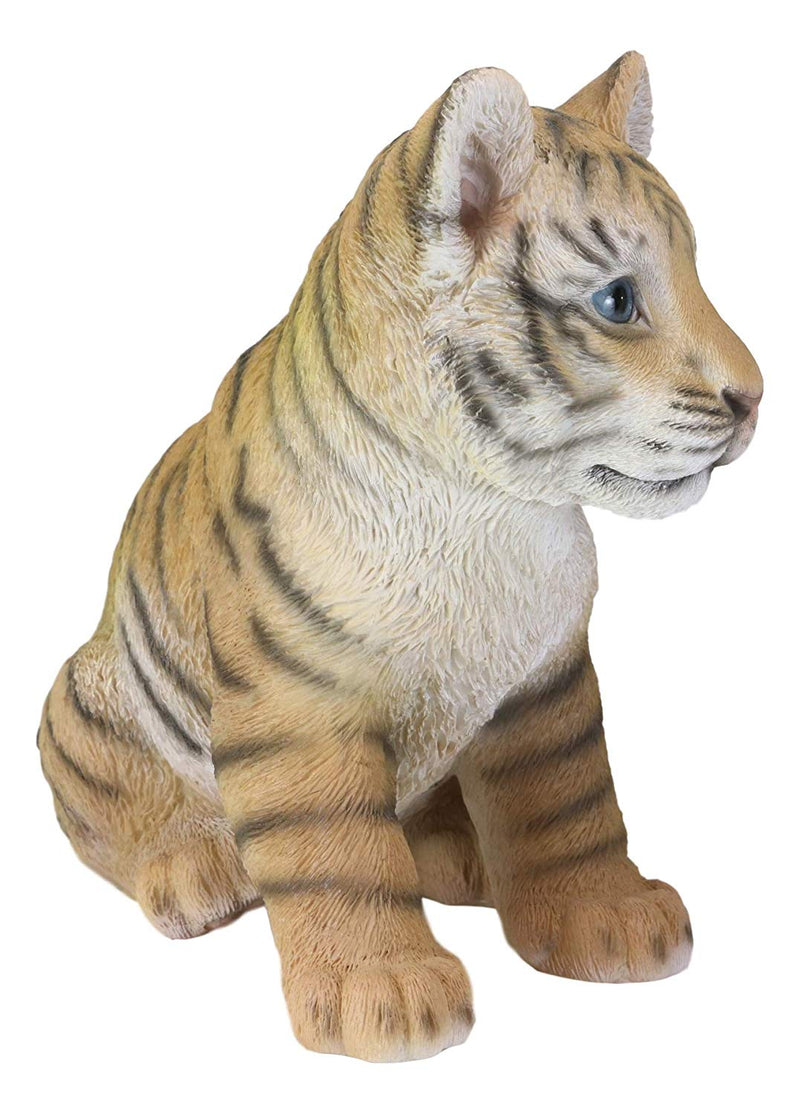 Ebros 9.25"H Realistic Bengal Orange Tiger Cub Statue With Glass Eyes Jungle Tigers
