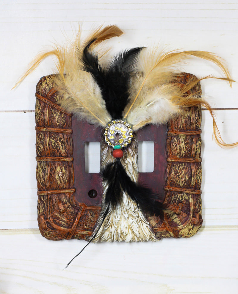 Set of 2 Western Indian Dreamcatcher Straws Feathers Double Toggle Switch Plates