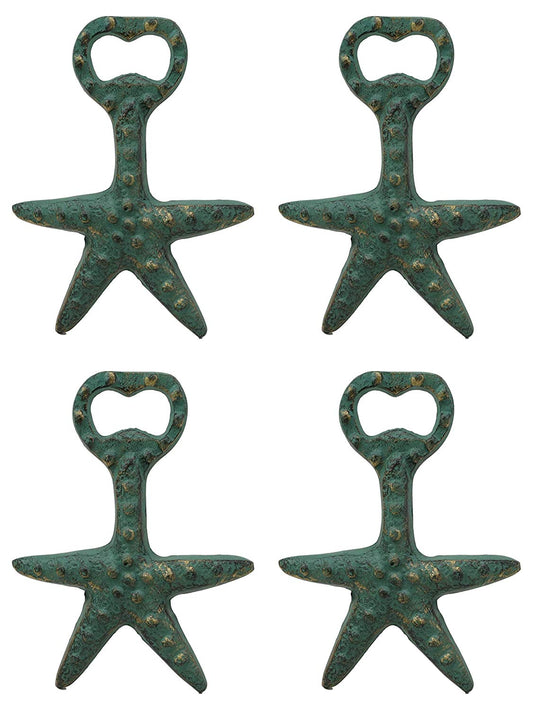 Ebros Rustic Vintage Verdigris Green Cast Iron Metal Nautical Coastal Sea Star Starfish Soda Beer Bottle Cap Opener 5.5" High Tide Beach Coral Echinoderms Party Hosting Decor Accent Accessory (4)