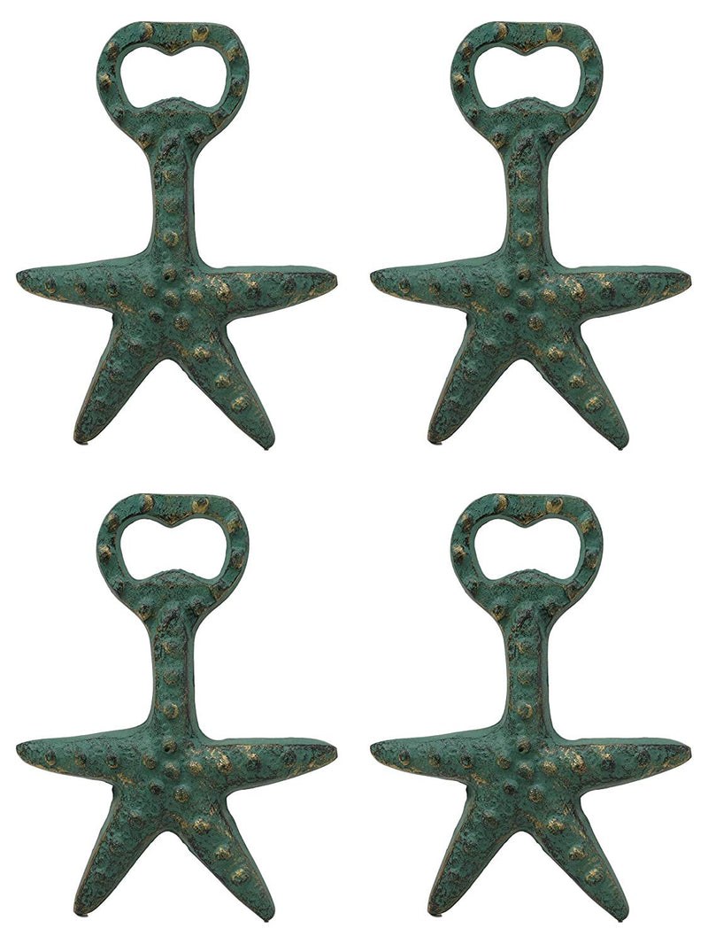 Ebros Rustic Vintage Verdigris Green Cast Iron Metal Nautical Coastal Sea Star Starfish Soda Beer Bottle Cap Opener 5.5" High Tide Beach Coral Echinoderms Party Hosting Decor Accent Accessory (4)