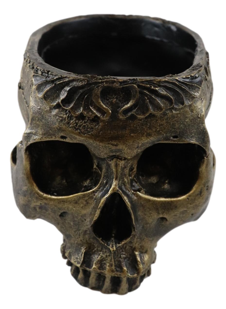 Ebros Day Of The Dead Barocco Floral Scroll Half Skull Planter Decor Bowl Figurine