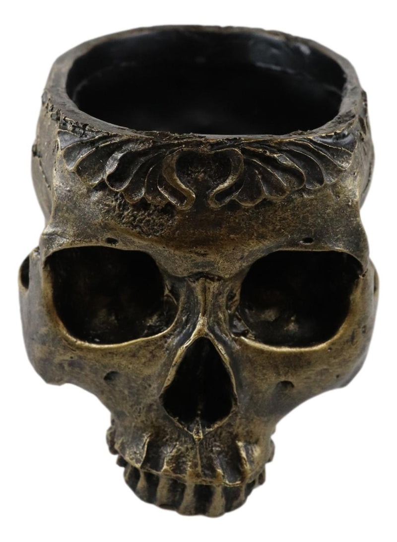 Ebros Day Of The Dead Barocco Floral Scroll Half Skull Planter Decor Bowl Figurine