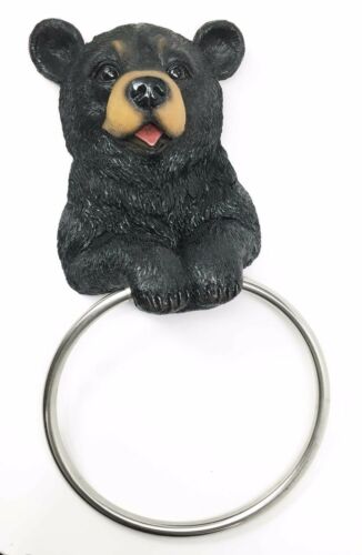 Rustic Cabin Vanity Bathroom Bear Hand Towel Ring Holder Figurine Powder Room - Ebros Gift
