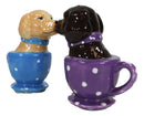 Ceramic Chocolate And Fawn Labrador Puppy Dogs In Tea Cups Salt Pepper Shakers