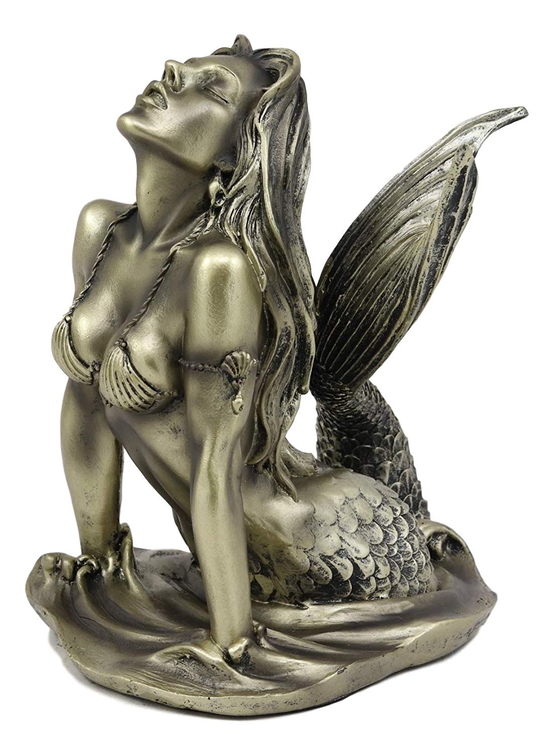 Ebros Aged Bronze Resin Seductive Siren of The Seas Mermaid Statue 7"H Figurine - Ebros Gift