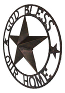 24"D Rustic Western Lone Star God Bless Our Home Metal Circle Wall Plaque Sign