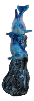 Marine Sea Ocean 2 Blue Dolphins Swimming Around Underwater Coral Reef Figurine